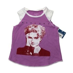 NWT Girls’ Madonna 80s Material Girl Purple White Raglan Muscle Tee Tank Top New